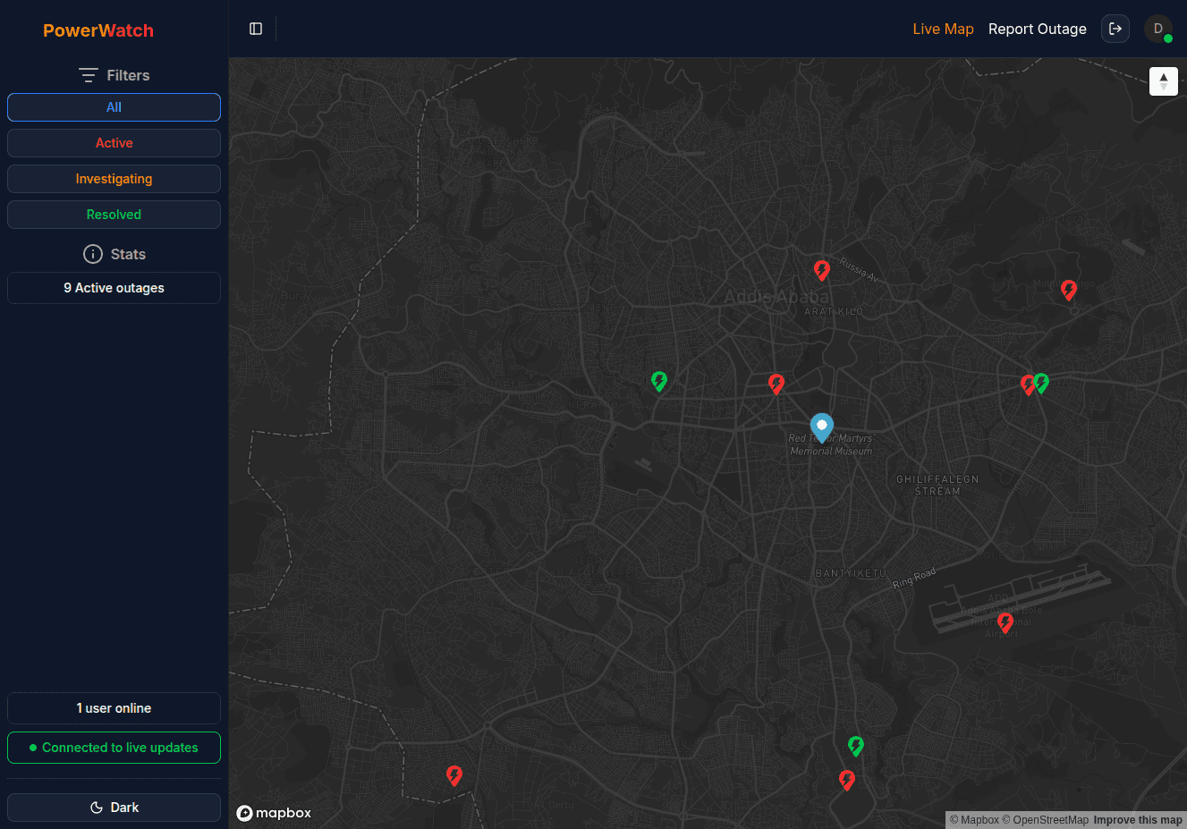 Power outage tracker app